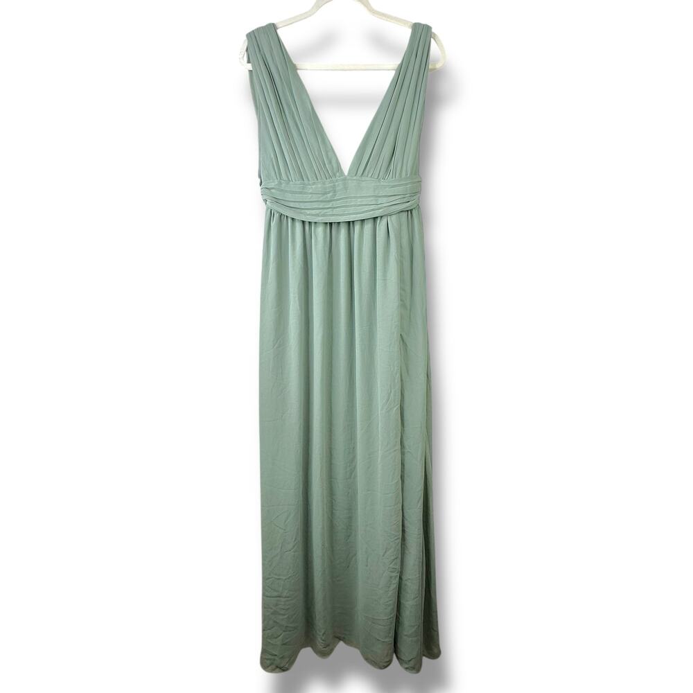 Lulus NWOT Heavenly Hues Sage Green Brush Woven Chiffon V-Neck Maxi Dress Large - Picture 6 of 11
